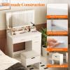 imageLifewit Vanity with Large Mirror and Lights Adjustable ColorBrightness 2 Power Outlets 2 USB Ports White Makeup Desk with Storage Stool 3 Drawers 1 Cabinet 3 Open Storage SpaceLED Light Mirror