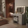 imageLifewit Vanity with Large Mirror and Lights Adjustable ColorBrightness 2 Power Outlets 2 USB Ports White Makeup Desk with Storage Stool 3 Drawers 1 Cabinet 3 Open Storage SpaceBulbs Light Mirror