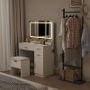 imageLifewit Vanity with Large Mirror and Lights Adjustable ColorBrightness 2 Power Outlets 2 USB Ports White Makeup Desk with Storage Stool 3 Drawers 1 Cabinet 3 Open Storage SpaceLED Light Mirror