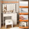 imageLifewit Vanity with Large Mirror and Lights Adjustable ColorBrightness 2 Power Outlets 2 USB Ports White Makeup Desk with Storage Stool 3 Drawers 1 Cabinet 3 Open Storage SpaceBulbs Light Mirror