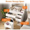 imageLifewit Vanity with Large Mirror and Lights Adjustable ColorBrightness 2 Power Outlets 2 USB Ports White Makeup Desk with Storage Stool 3 Drawers 1 Cabinet 3 Open Storage SpaceBulbs Light Mirror