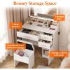 imageLifewit Vanity with Large Mirror and Lights Adjustable ColorBrightness 2 Power Outlets 2 USB Ports White Makeup Desk with Storage Stool 3 Drawers 1 Cabinet 3 Open Storage SpaceLED Light Mirror