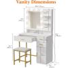 imageLifewit Vanity with Mirror and Light2 Power Outlets and 2 USB Ports Adjustable ColorBrightness White Makeup Desk with 4 Drawers and Stool for Bedroom Bathroom Makeup RoomWhite