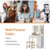 imageLifewit Vanity with Mirror and Light2 Power Outlets and 2 USB Ports Adjustable ColorBrightness White Makeup Desk with 4 Drawers and Stool for Bedroom Bathroom Makeup RoomWhite