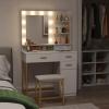 imageLifewit Vanity with Mirror and Light2 Power Outlets and 2 USB Ports Adjustable ColorBrightness White Makeup Desk with 4 Drawers and Stool for Bedroom Bathroom Makeup RoomWhite
