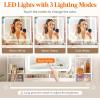 imageLifewit Vanity with Mirror and Lights Adjustable ColorBrightness 2 Power Outlets 2 USB Ports White Makeup Desk with Storage Stool 8 Open Shelves 2 Drawers 2 Lipstick Holders Bottom ShelfLED Light Mirror