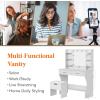 imageLifewit Vanity with Mirror and Lights Adjustable ColorBrightness 2 Power Outlets 2 USB Ports White Makeup Desk with Storage Stool 8 Open Shelves 2 Drawers 2 Lipstick Holders Bottom ShelfBulbs Light Mirror