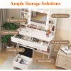 imageLifewit Vanity with Mirror and Lights Adjustable ColorBrightness 2 Power Outlets 2 USB Ports White Makeup Desk with Storage Stool 8 Open Shelves 2 Drawers 2 Lipstick Holders Bottom ShelfBulbs Light Mirror