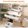imageLifewit Vanity with Mirror and Lights Adjustable ColorBrightness 2 Power Outlets 2 USB Ports White Makeup Desk with Storage Stool 8 Open Shelves 2 Drawers 2 Lipstick Holders Bottom ShelfLED Light Mirror