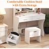 imageLifewit Vanity with Mirror and Lights Adjustable ColorBrightness 2 Power Outlets 2 USB Ports White Makeup Desk with Storage Stool 8 Open Shelves 2 Drawers 2 Lipstick Holders Bottom ShelfBulbs Light Mirror