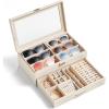 imageLifewit 2layer Jewelry Box for 6 Slots Sunglasses Organizer Storage for Bracelet Necklace ring Multiple Eyeglasses Display Case for Women Girl Gift Idea Creamy White