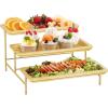 imageLifewit 3 Tier Bamboo Serving Tray for Party Supplies 12quot x 65quot Platters for Serving Food Reusable Trays with Black Metal Display Stand for Veggie Fruit Cookies DessertGold