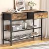 imageLifewit 394 Console Entryway Table with 2 Fabric Drawers3Tier Industrial Sofa Table with Storage Shelves for Hallway Living RoomBedroomWood Top Metal Frame Rustic Brown Easy AssemblyRustic Brown