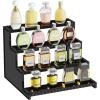 imageLifewit 4 Tier Clear Display Riser Stand with Decorative Secure Fences Toolfree Assembly Plastic 12 Inch Perfume Organizer Display for Figures Cupcake Dessert 1packBlack