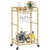 imageLifewit Bar Cart Gold  Home Serving Bar Cart with Lockable Wheels and 2 Tier Glass Shelves for Liquor and Wine in Kitchen Dining or Living RoomGold