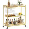 imageLifewit Bar Cart Gold 3 Tier Wine Rolling Cart with Lockable Wheels 12 Glass Holders and 4 Wine Rack Home Serving Drink Liquor Cart for Kitchen Dining Living Room 316quot x 131quot x 339quot Gold