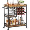 imageLifewit Bar Cart Home Bar Serving Cart 3 Tier Drink Cart with 12 Wine Bottle Racks Liquor Beverage Cart for Kitchen Dining Livingroom 315quot x 157quot x 366quot Removable Top Tray Rustic Brown