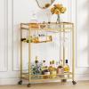 imageLifewit Bar Cart Home Serving Cart with 2 Tier Glass Shelves Liquor Rolling Cart with Lockable Wheels Glass Holder and Wine Rack Beverage Cart for Kitchen Dining Living Room Goldmodern