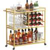 imageLifewit Bar Cart for The Home 3 Tier Drink Cart with Lockable Wheels 12 Wine Rack and 3 Rows Glass Holders Liquor Serving Cart for Kitchen Dining Livingroom 316quot x 131quot x 339quot GoldGold