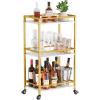 imageLifewit Bar Cart for The Home 3 Tier Small Rolling Wine Cart Drink Serving Cart with Lockable Wheels Mini Liquor Utility Cart for Kitchen Dining Living Room 17quot x 118quot x 321quot GoldGold