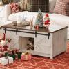 imageLifewit Farmhouse Double Lift Top Coffee Table with Sliding Barn Doors Wood Square Center Table with Large Hidden Storage Space and Open Cabinet for Living Room Bedroom Home Office Rustic White