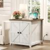 imageLifewit Farmhouse End Table with Charging Station and USB Ports 24quot Large Tabletop Side Table with Double Barn Doors Wood Square Nightstand for Living Room Office Bedroom Rustic White