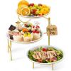 imageLifewit Plastic 3 Tier Serving Tray Platter for Party Entertaining 10quot  10quot Large Dessert Table Display Set White Reusable Round Dishes with Gold Metal Display Stand for Veggie Fruit CookiesGold