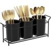 imageLifewit Plastic Silverware Caddy with Metal Rack Utensil Holder for Party Cutlery Flatware Organizer for Kitchen Countertop Forks Spoons Knives Storage for Picnic Camping Outdoor Buffet WhiteBlack