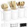 imageLifewit Plastic Silverware Caddy with Metal Rack Utensil Holder for Party Cutlery Flatware Organizer for Kitchen Countertop Forks Spoons Knives Storage for Picnic Camping Outdoor Buffet WhiteWhite