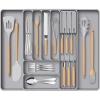 imageLifewit Silverware Organizer for Kitchen Drawers Expandable Utensil Tray with Removable Knife Block Adjustable Cutlery and Flatware Holder Plastic Spoon Forks Holder Storage Divider Large BlackGray