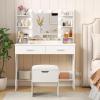 imageLifewit Vanity with Mirror and Lights Adjustable ColorBrightness 2 Power Outlets 2 USB Ports White Makeup Desk with Storage Stool 8 Open Shelves 2 Drawers 2 Lipstick Holders Bottom ShelfBulbs Light Mirror
