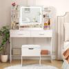 imageLifewit Vanity with Mirror and Lights Adjustable ColorBrightness 2 Power Outlets 2 USB Ports White Makeup Desk with Storage Stool 8 Open Shelves 2 Drawers 2 Lipstick Holders Bottom ShelfLED Light Mirror