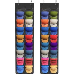 imageLifewit 1 Pack Over The Door Hat Organizer for Baseball Caps 24 Clear Deep Pockets Hat Rack Stand with 3 Hooks Hanging Hat Storage Cap Holder Hat Hanger for Protection and Display2