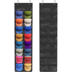imageLifewit 1 Pack Over The Door Hat Organizer for Baseball Caps 24 Clear Deep Pockets Hat Rack Stand with 3 Hooks Hanging Hat Storage Cap Holder Hat Hanger for Protection and Display1