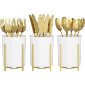 imageLifewit 2pack Plastic Silverware Holder for Kitchen Countertop Cutlery Flatware Caddy with Metal Brackets Utensil Spoon Fork knives Organizer for Party Picnic Gold3