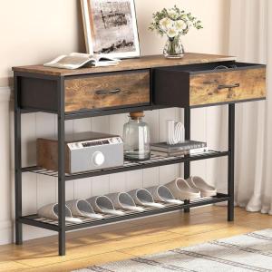 imageLifewit 394 Console Entryway Table with 2 Fabric Drawers3Tier Industrial Sofa Table with Storage Shelves for Hallway Living RoomBedroomWood Top Metal Frame Rustic Brown Easy AssemblyRustic Brown