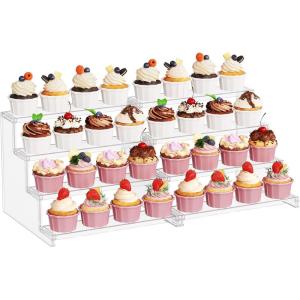 imageLifewit 4 Tier Clear Display Stand Risers 12 Inch Display Shelf for Cupcake Perfumes Desserts Figurines Toolfree Assembly Organizer and Decor for Bedroom Bathroom Party 1 Pack12inch  2Pack