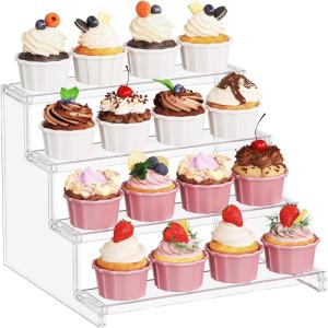 imageLifewit 4 Tier Clear Display Stand Risers 12 Inch Display Shelf for Cupcake Perfumes Desserts Figurines Toolfree Assembly Organizer and Decor for Bedroom Bathroom Party 1 Pack12inch  1Pack