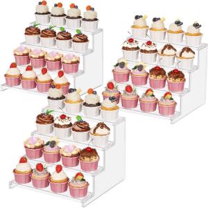 imageLifewit 4 Tier Clear Display Stand Risers 12 Inch Display Shelf for Cupcake Perfumes Desserts Figurines Toolfree Assembly Organizer and Decor for Bedroom Bathroom Party 1 Pack12inch  3Pack