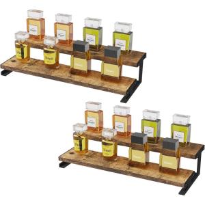 imageLifewit 4Tier Wooden Dispaly Riser with Metal Stand 139 Inch Step Cologne Stand Perfume Organizer Display Shelf for Fragrance Skincare Figurine Spice Tabletop Cabinet 1 Set Rustic Brown2
