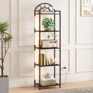 imageLifewit Arched Geometric Led Display Shelf with Adjustable Color Temperature and Brightness Control Etagere Bookshelf with Metal Frame and Glass Shelf for Living Room Bedroom Curio Cabinet GoldBlack