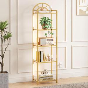 imageLifewit Arched Geometric Led Display Shelf with Adjustable Color Temperature and Brightness Control Etagere Bookshelf with Metal Frame and Glass Shelf for Living Room Bedroom Curio Cabinet GoldGold