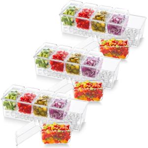 imageLifewit Ice Chilled Condiment Caddy with 5x 20oz25 cup Containers 153quot Condiment Server with Separate Lids Serving Tray Platter with Removable Dishes for Bar Fruit Salad Taco Party Garnish3
