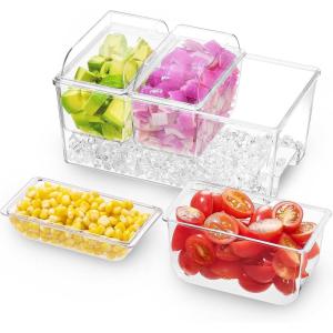 imageLifewit Ice Chilled Condiment Caddy with 5x 20oz25 cup Containers 153quot Condiment Server with Separate Lids Serving Tray Platter with Removable Dishes for Bar Fruit Salad Taco Party Garnish1