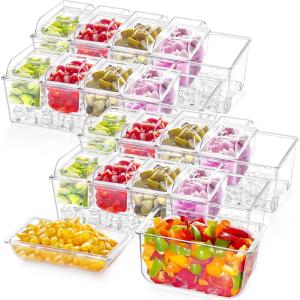 imageLifewit Ice Chilled Condiment Caddy with 5x 20oz25 cup Containers 153quot Condiment Server with Separate Lids Serving Tray Platter with Removable Dishes for Bar Fruit Salad Taco Party Garnish4