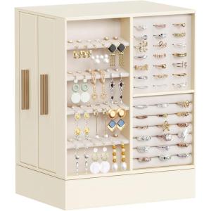 imageLifewit Jewelry Box 360 Rotating Large Adjustable Angle Mirror Jewelry Storage Case with 6 Drawers Open Design Jewelry Organizer for Ring Necklace Earring Bracelet Great Gift Creamy WhiteCreamy White