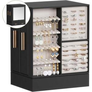 imageLifewit Jewelry Box 360 Rotating Large Adjustable Angle Mirror Jewelry Storage Case with 6 Drawers Open Design Jewelry Organizer for Ring Necklace Earring Bracelet Great Gift Creamy WhiteInky Black