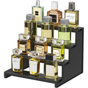 imageLifewit Plastic 12 Inch Dark Cologne Stand Step Perfume Organizer Toolfree Assembly Display Stand Shelf for Fragrance Skincare Figurine Dessert Use for Vanity Tabletop Cabinet 1Set1