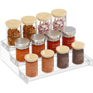 imageLifewit Plastic 2 Pack 3Tier Spice Rack Clear Spice Organization for Cabinet Counter Organizer Shelf for Condiment Seasoning Syrup Liquor Medicine and Perfume for Kitchen Pantry Bar BathClear