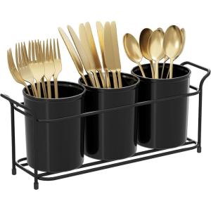 imageLifewit Plastic Silverware Caddy with Metal Rack Utensil Holder for Party Cutlery Flatware Organizer for Kitchen Countertop Forks Spoons Knives Storage for Picnic Camping Outdoor Buffet WhiteBlack